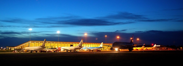 Aalborg Airport at night